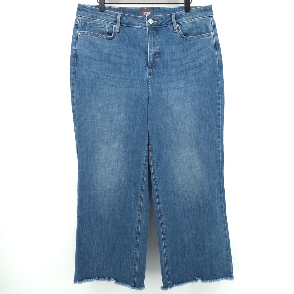 NYDJ Womens Wide Leg Jeans‎ Cool Embrace 14 Blue Raw Hem Lift Tuck
